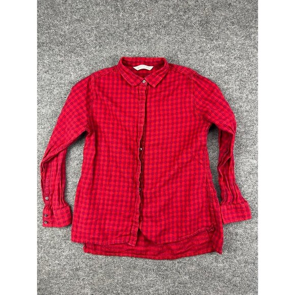 Woolrich Button Up Blouse Women's S/P Red Plaid Dot Flannel Pleated Back Shirt - Picture 1 of 7